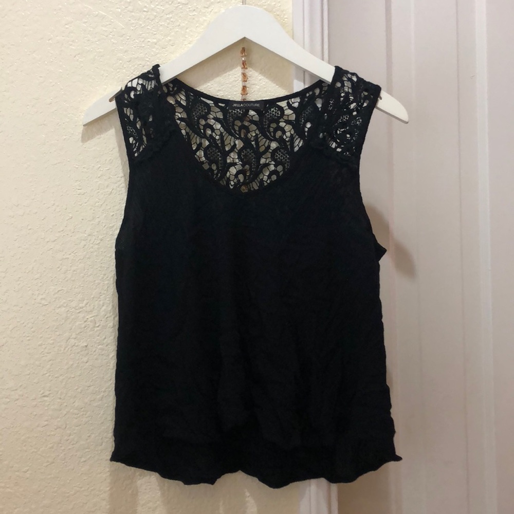 Black shirt blouse with lace brochette